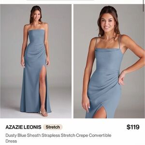 Azazie Strapless Dusty Blue Sheath Dress